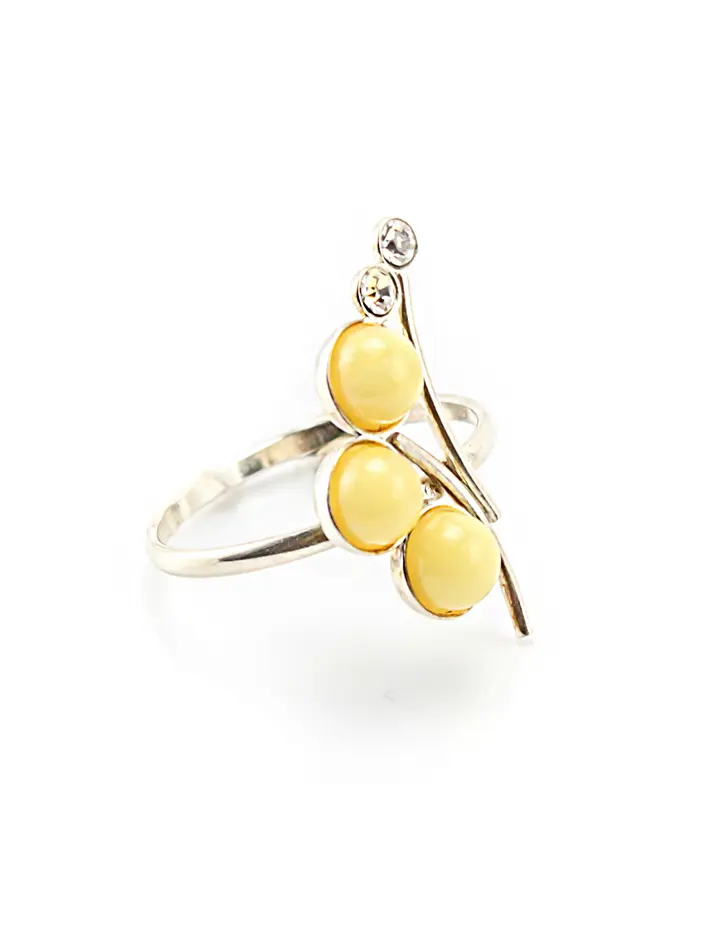 картинка Серебряное кольцо с натуральным янтарем и фианитами «Мимоза» в онлайн магазине