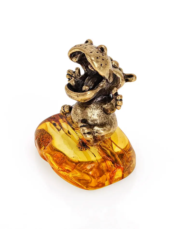 картинка Сувенирная фигурка с натуральным цельным янтарём «Довольный бегемот» в онлайн магазине