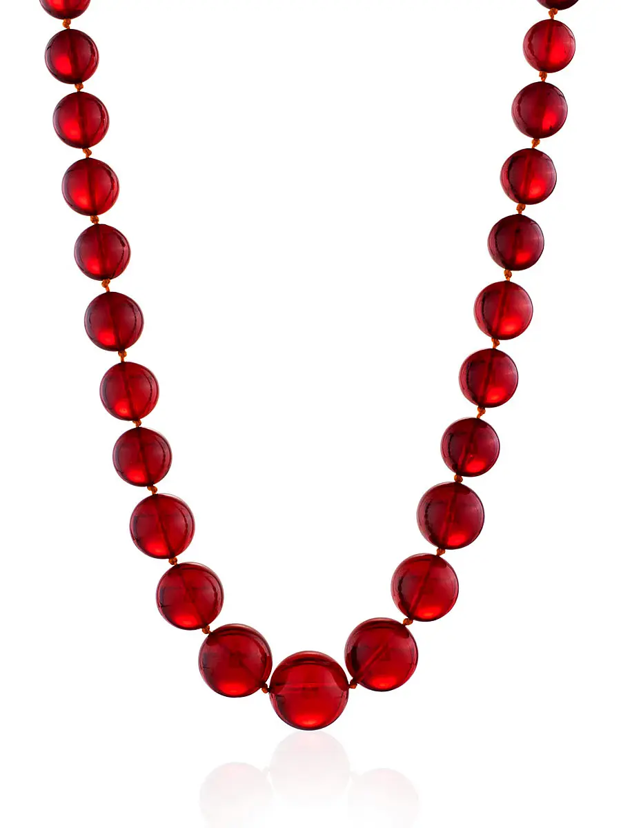 картинка Бусы из натурального янтаря рубинового оттенка «Шар красный» в онлайн магазине