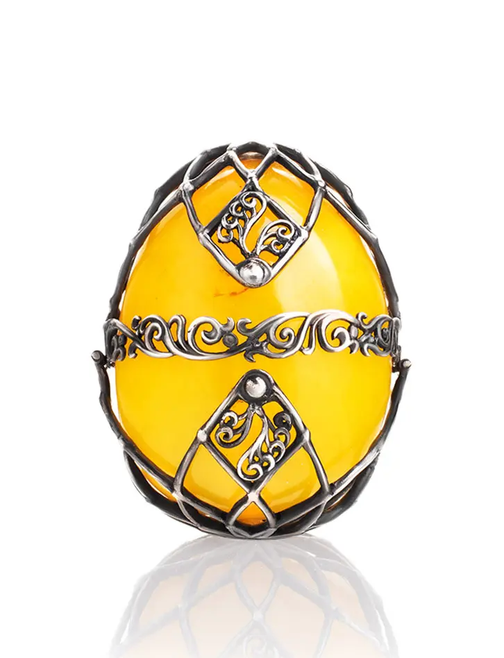 картинка Винтажное пасхальное яйцо из янтаря в серебряной оправе в онлайн магазине