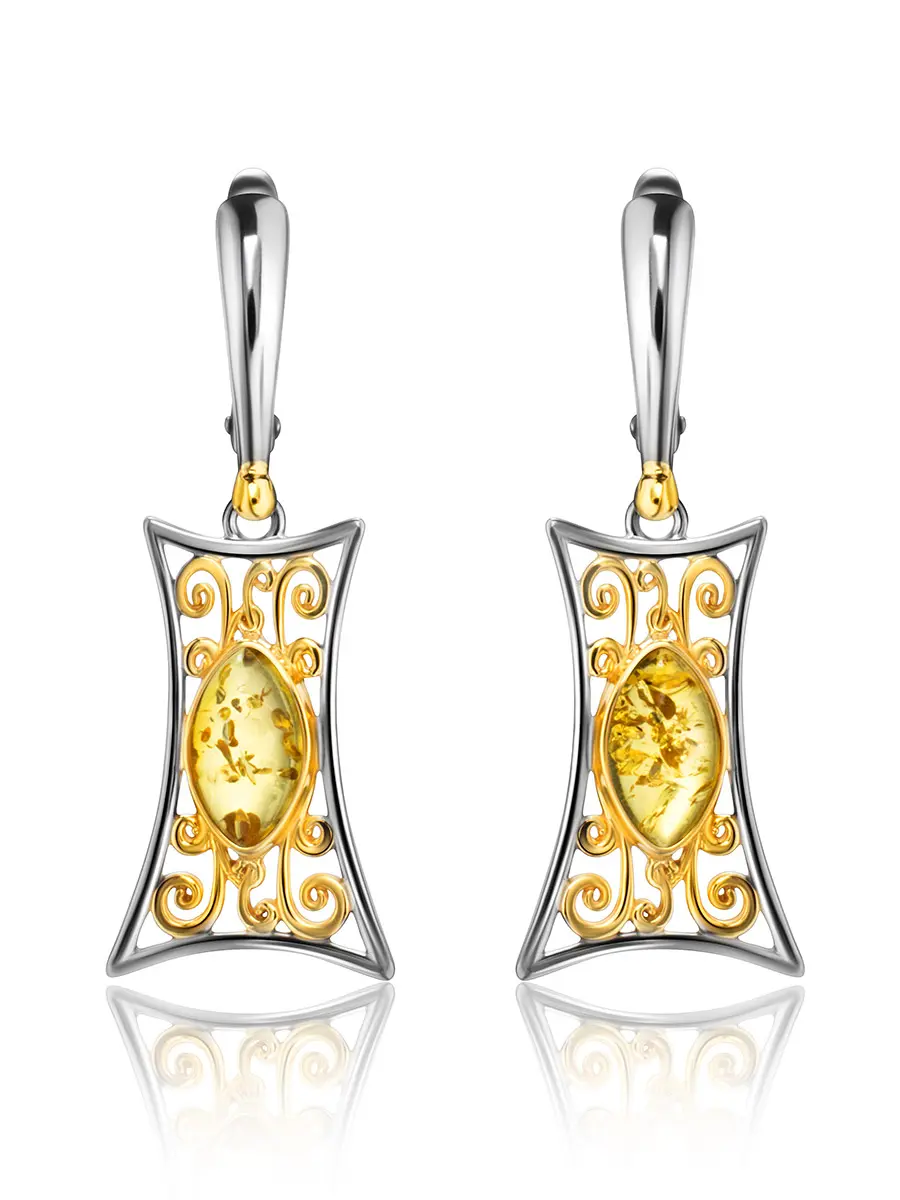 картинка Изящные серьги «Арабеска» из серебра и натурального янтаря лимонного цвета в онлайн магазине