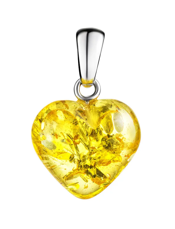картинка Кулон из натурального искрящегося янтаря «Сердце лимонное» в онлайн магазине