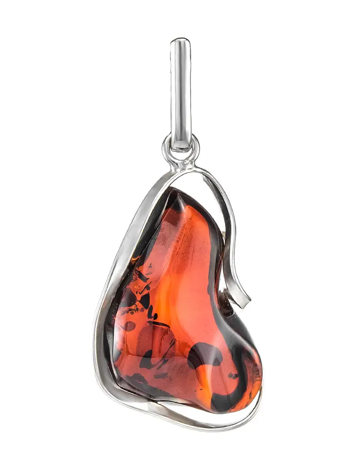 картинка Подвеска из цельного янтаря насыщенного вишневого цвета и серебра «Лагуна» в онлайн магазине