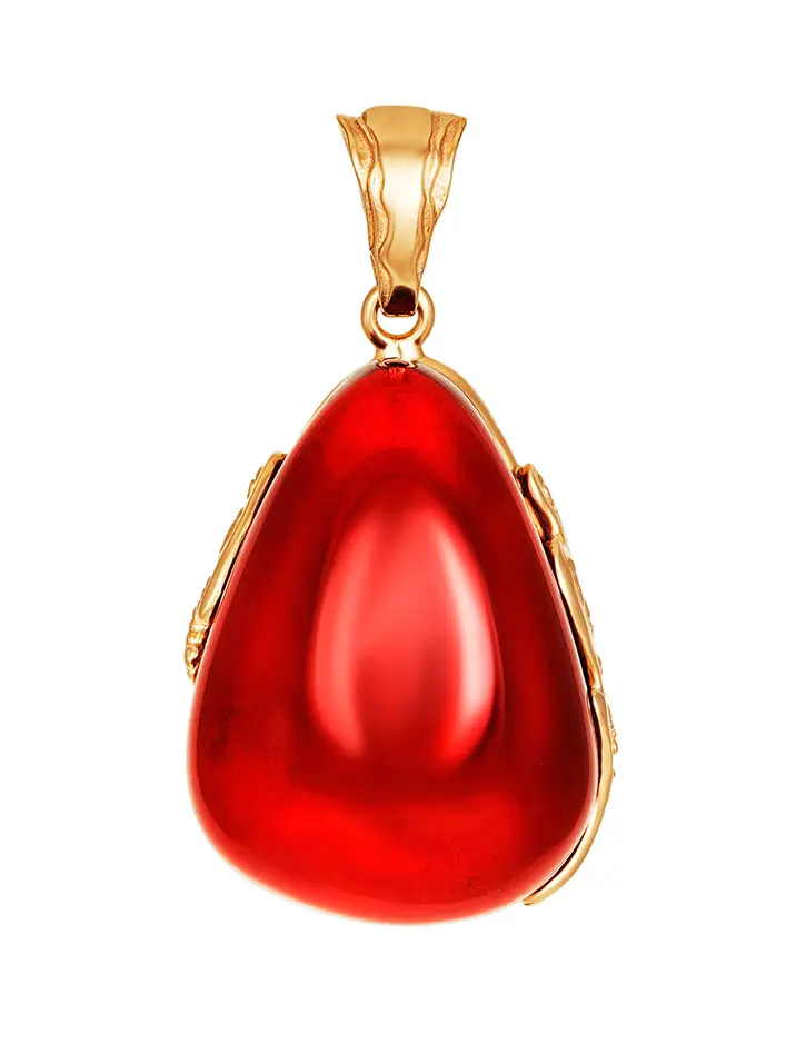 картинка Кулон «Версаль» в форме капли из ярко-красного янтаря в онлайн магазине