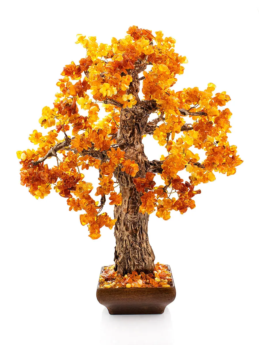 картинка Дерево из натурального янтаря на деревянной подставке «Дуб» в онлайн магазине