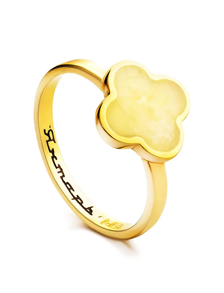 картинка Элегантное тонкое кольцо «Монако» Янтарь®  из золочённого серебра и янтаря в онлайн магазине