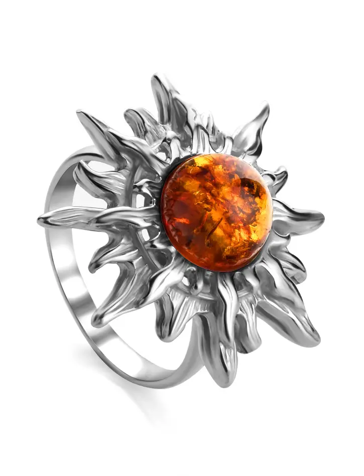 картинка Благородное кольцо «Гелиос» со вставкой из коньячного янтаря в онлайн магазине