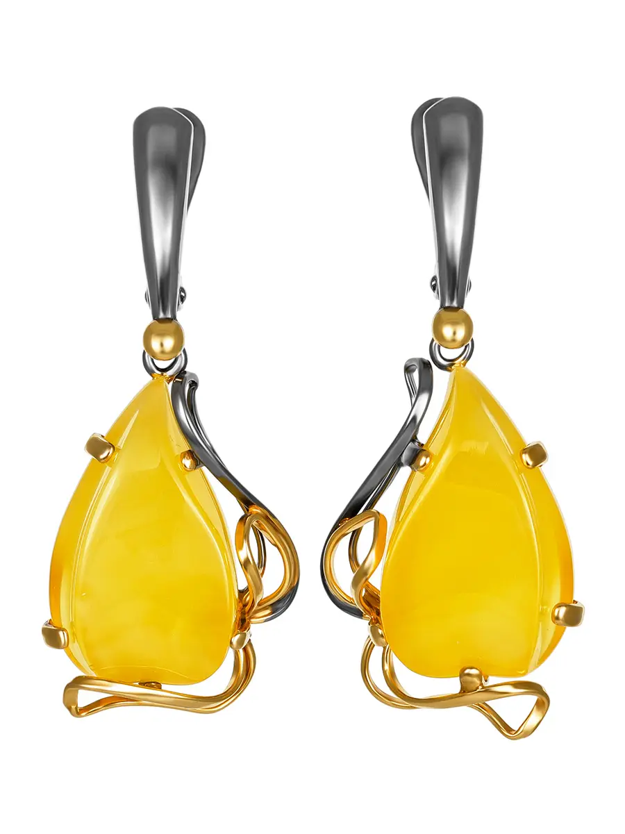 картинка Красивые серьги из золочёного серебра и натурального медового янтаря «Риальто» в онлайн магазине