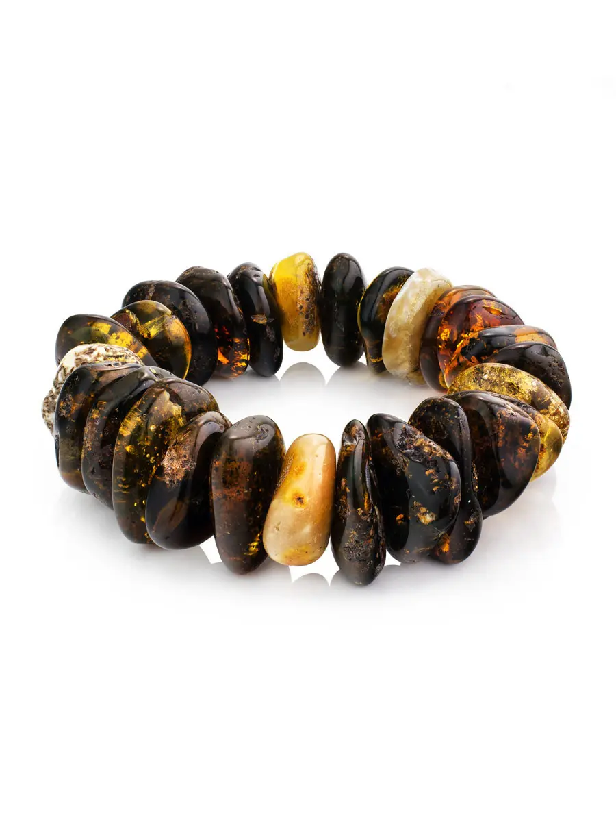 картинка Объёмный лечебный браслет для женщин и мужчин из янтаря с природной текстурой «Чипсы» в онлайн магазине