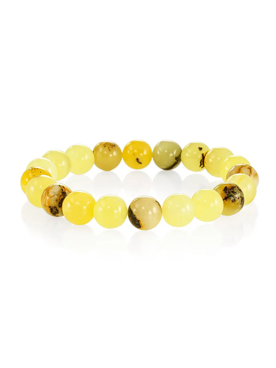 картинка Браслет из натуральных янтарных молочно-белых бусин-шаров в онлайн магазине