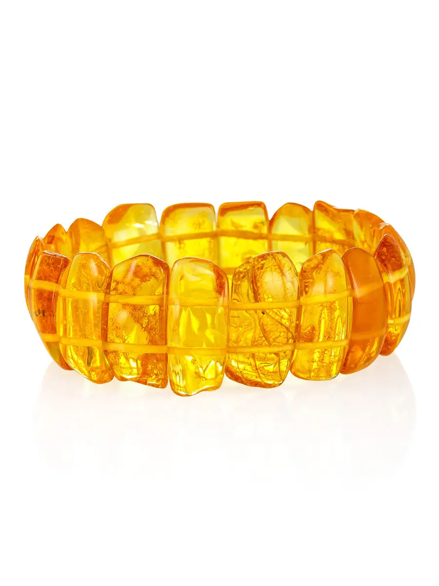 картинка Оригинальный браслет из пластинок натурального янтаря коньячного цвета «Помпеи» в онлайн магазине
