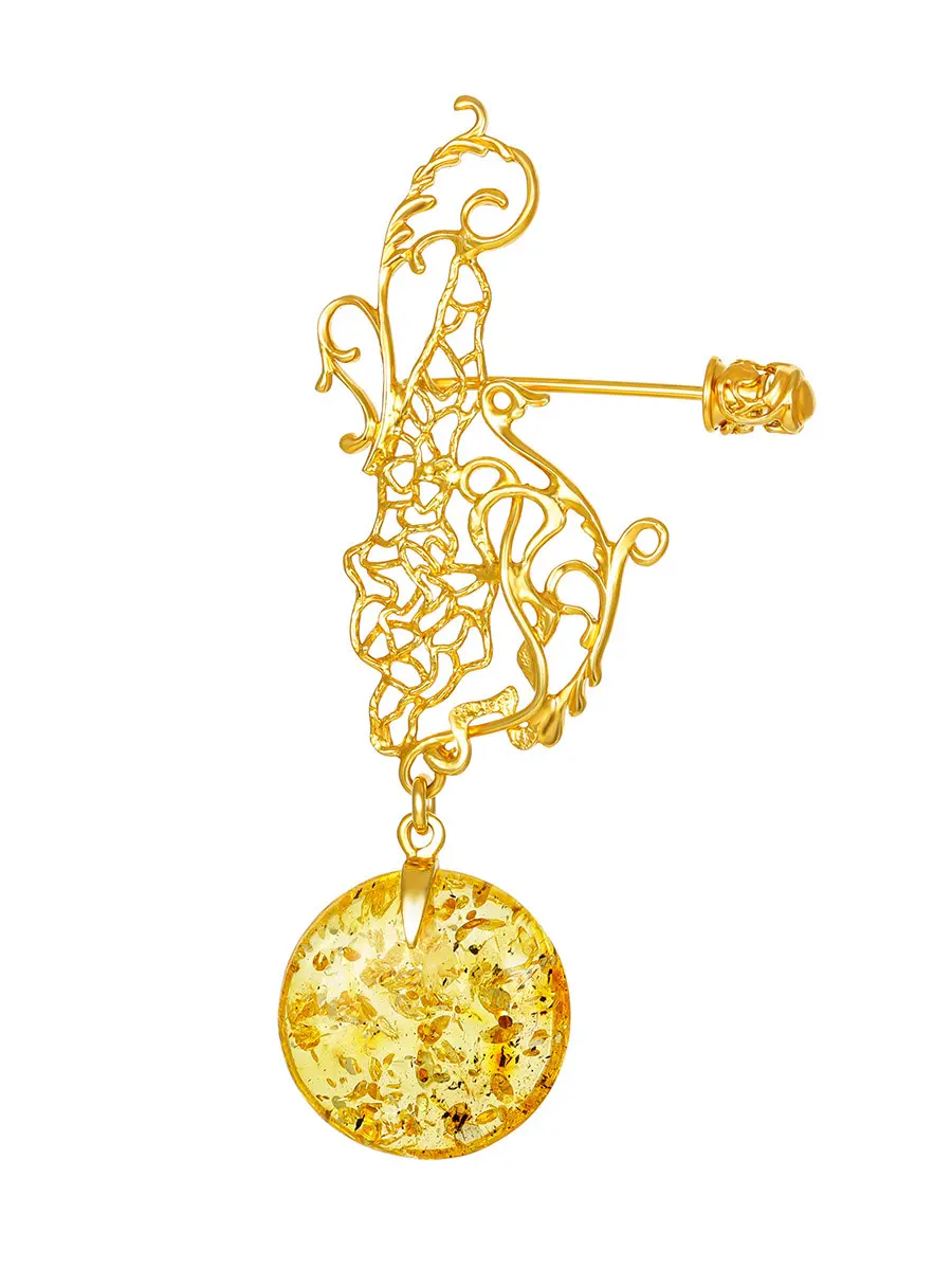 картинка Изысканная брошь с натуральным искрящимся янтарём лимонного цвета «Версаль» в онлайн магазине