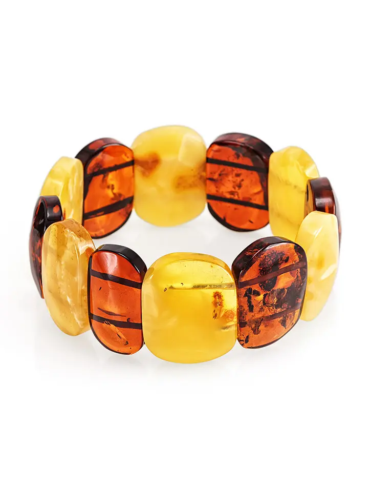 картинка Яркий браслет из натурального балтийского янтаря двух цветов «Пластинки медовые и вишнёвые» в онлайн магазине