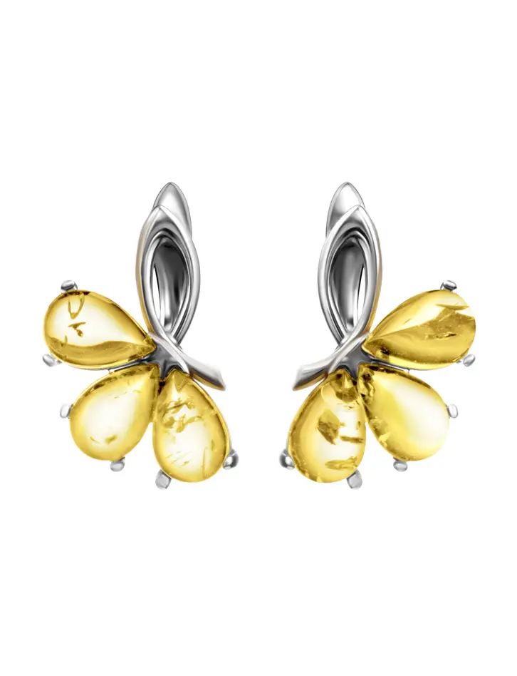 картинка Нарядные серьги из серебра с лимонным янтарём «Одуванчик» в онлайн магазине