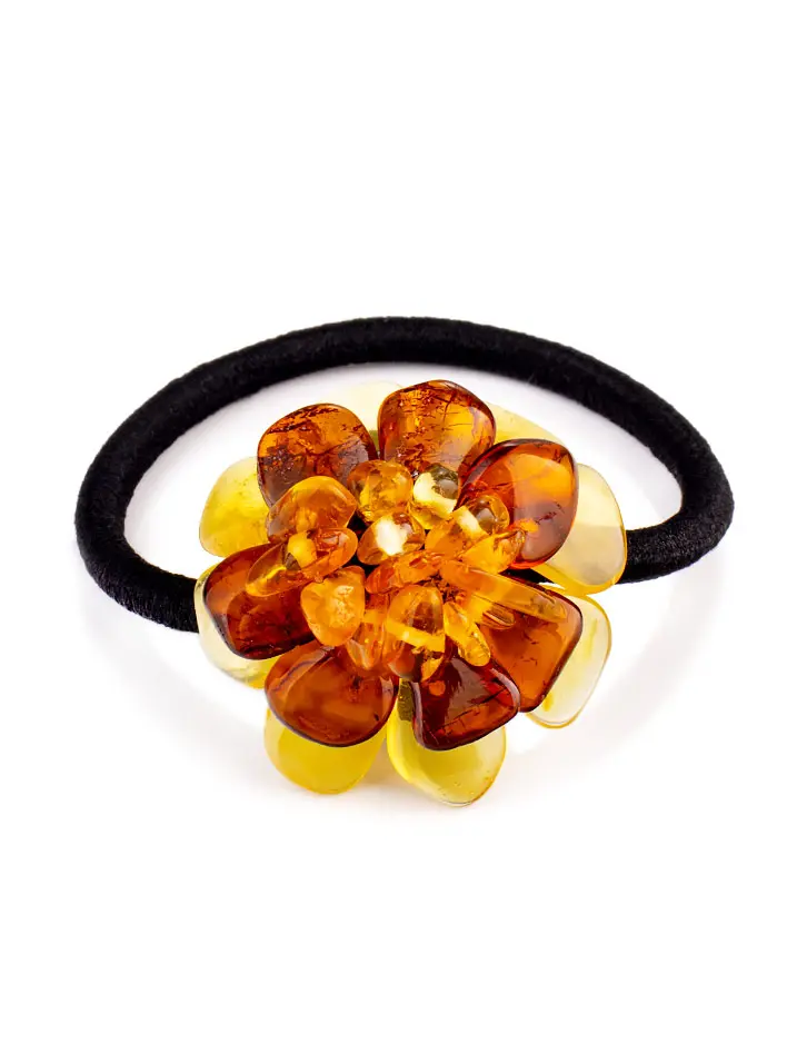 картинка Резинка для волос, украшенная цветком из натурального балтийского янтаря в онлайн магазине