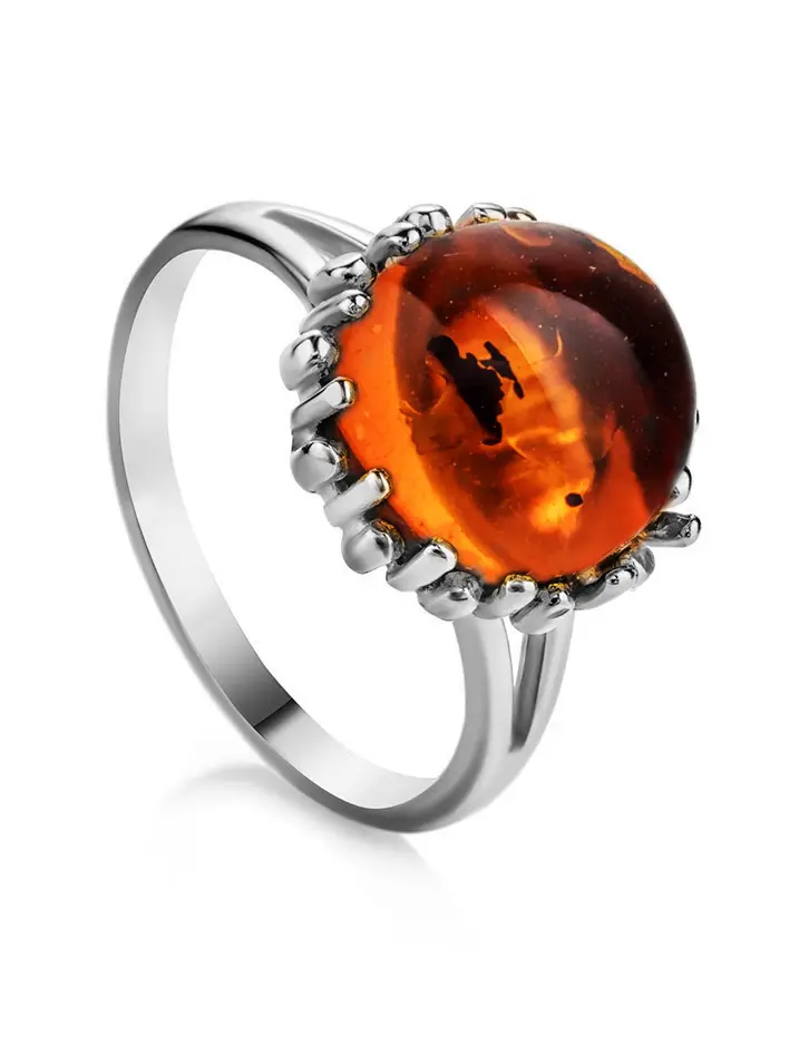 картинка Серебряное кольцо «Бруния» с натуральным коньячным янтарём в онлайн магазине