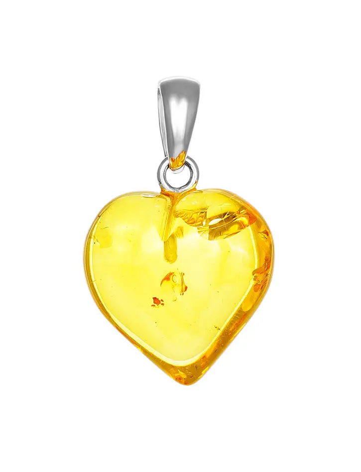 картинка Небольшая подвеска в форме сердца из натурального балтийского янтаря лимонного цвета в онлайн магазине