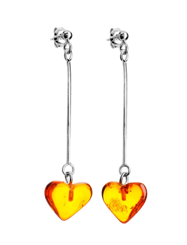 картинка Изящные серебряные серьги на замочках-гвоздиках «Сердечки коньячные» в онлайн магазине