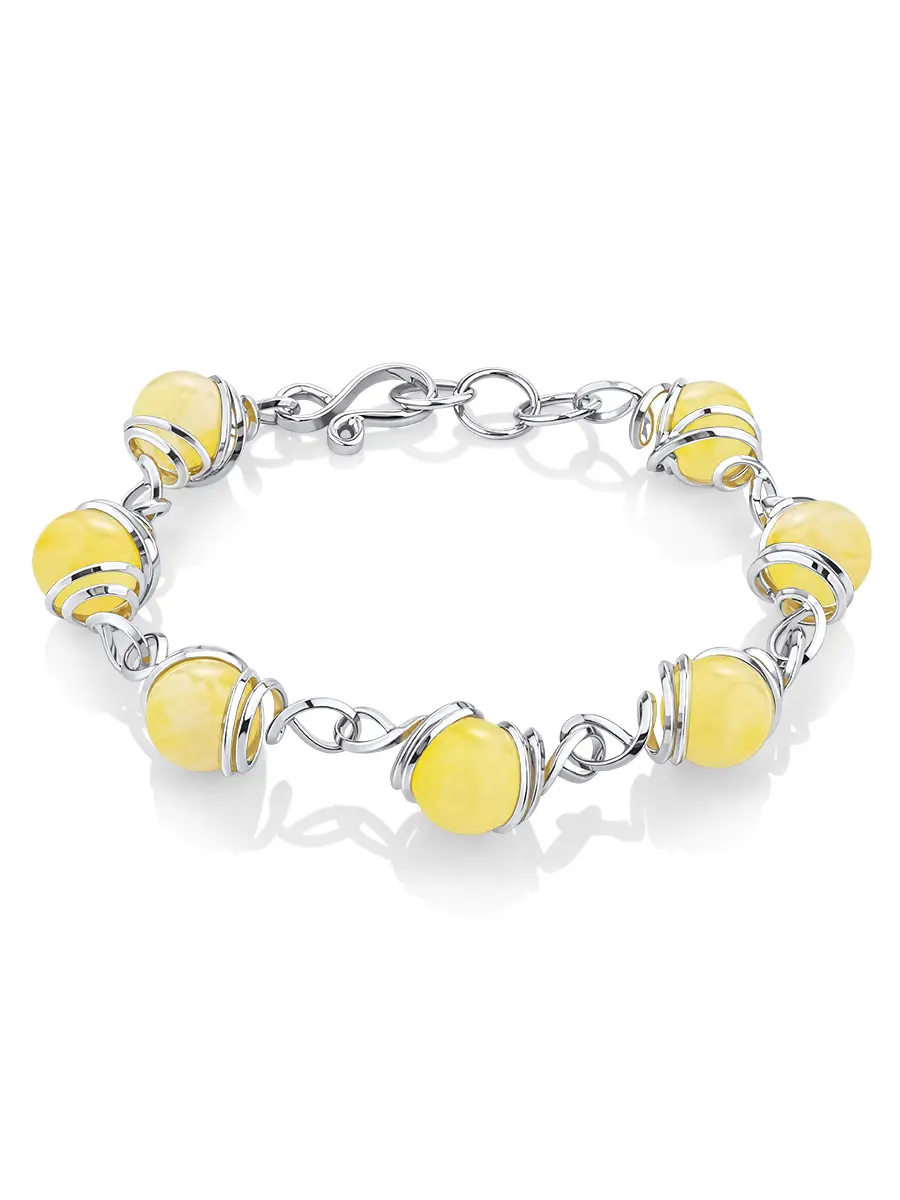 картинка Изысканный браслет из серебра и натурального янтаря медового цвета «Валенсия» в онлайн магазине