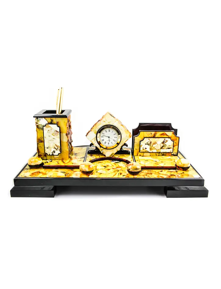 картинка Настольный прибор с часами из натурального янтаря в онлайн магазине