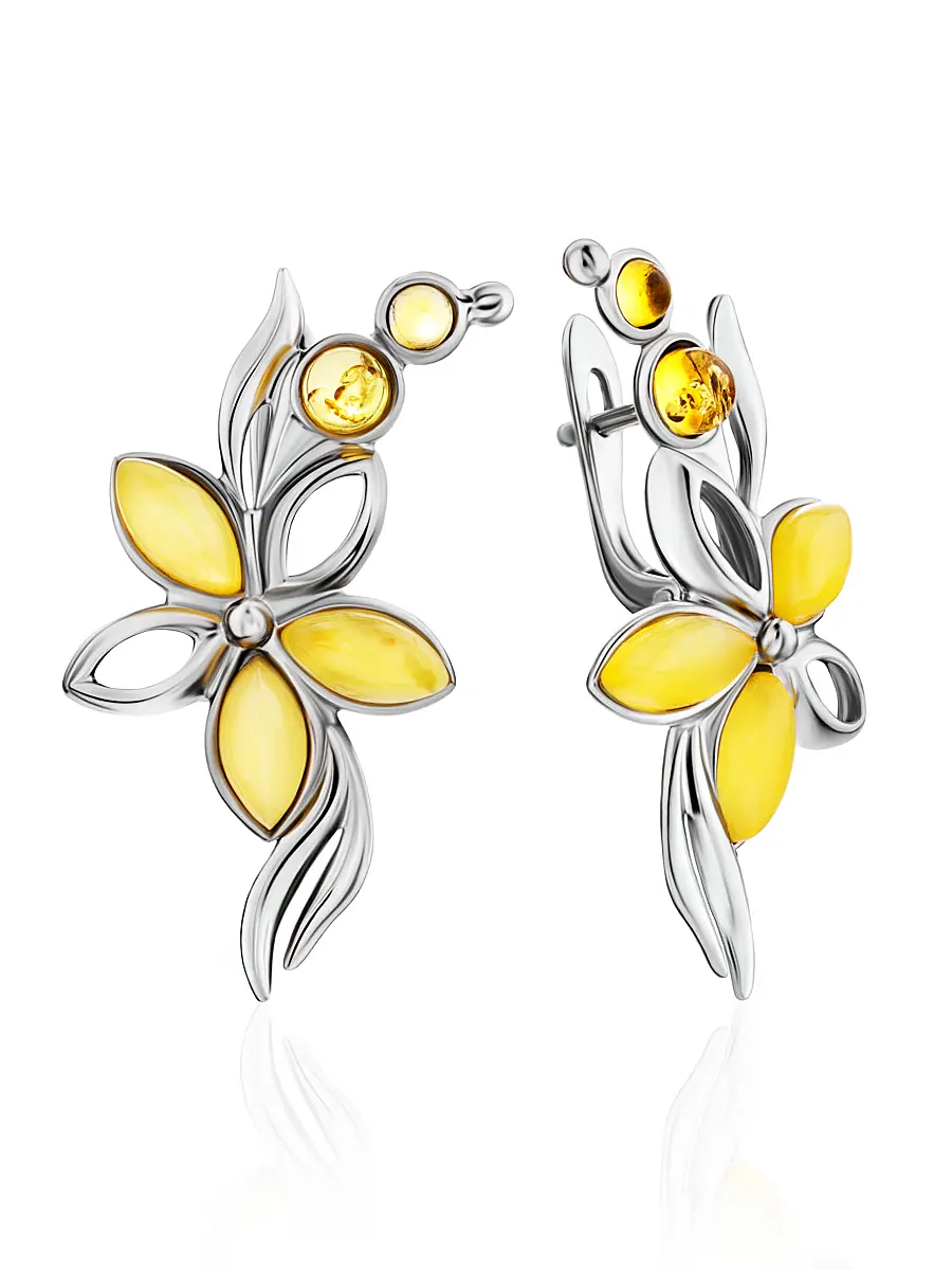картинка Нежные серьги из натурального балтийского янтаря лимонного и медового цветов «Вербена» в онлайн магазине