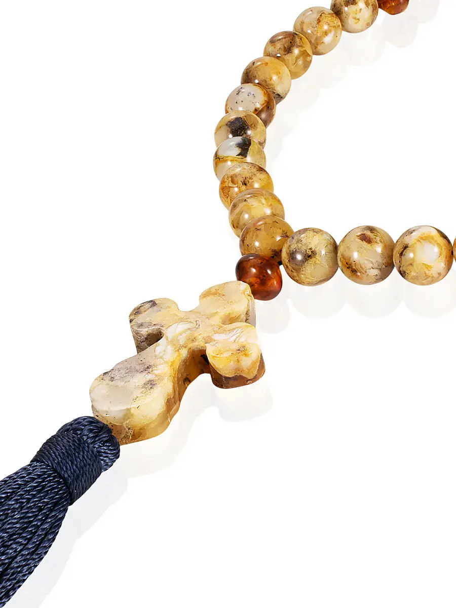 картинка Чётки с крестом из пейзажного янтаря в онлайн магазине