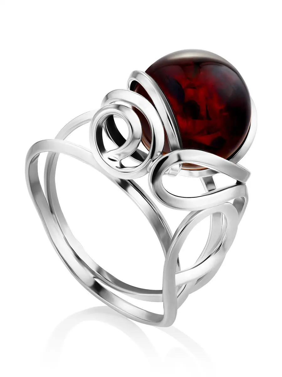 картинка Эффектное кольцо из натурального балтийского янтаря вишнёвого цвета «Валенсия» в онлайн магазине