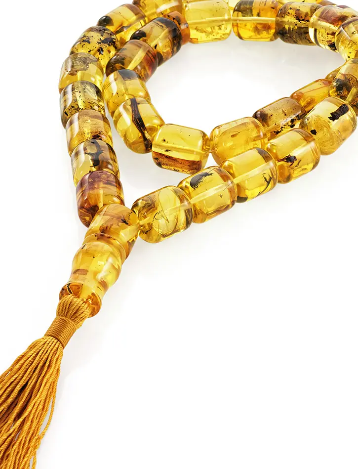 картинка Чётки-бочонки из натурального янтаря с природной текстурой в онлайн магазине