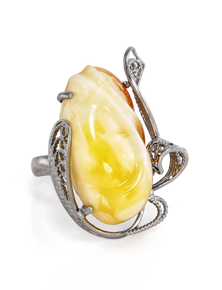картинка Изысканное кольцо «Версаль» с балтийским янтарём в филигранном серебре в онлайн магазине