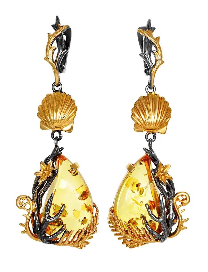 картинка Яркие серьги из позолоченного серебра и лимонного янтаря «Версаль» в онлайн магазине