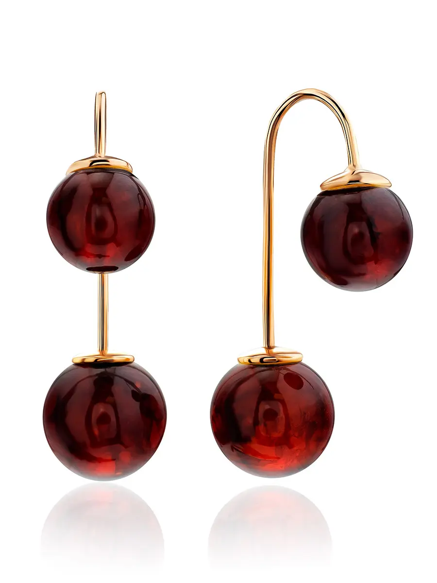 картинка Серьги из позолоченного серебра и натурального янтаря вишнёвого цвета «Пигаль» в онлайн магазине