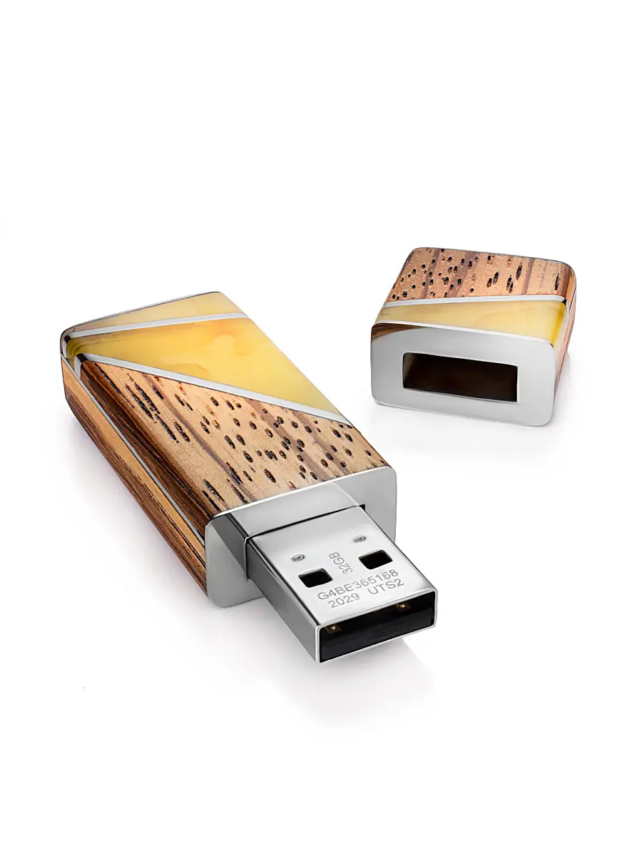 картинка Флешка на 32 Gb из древесины зебрано и янтаря «Индонезия» в онлайн магазине