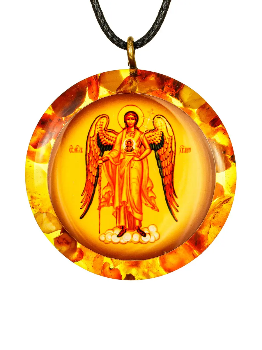 картинка Подвеска-иконка «Ангел-хранитель» в янтарной оправе в онлайн магазине