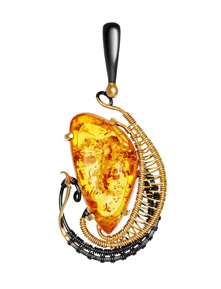 картинка Изысканный кулон «Версаль» из золотистого янтаря и позолоченного серебра в онлайн магазине