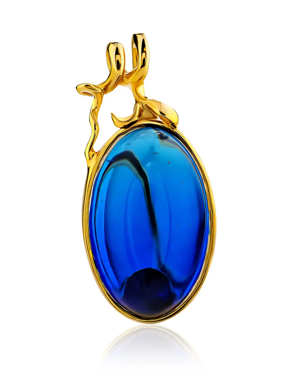 картинка Яркая брошь «Версаль» из позолоченного серебра и янтаря синего цвета в онлайн магазине