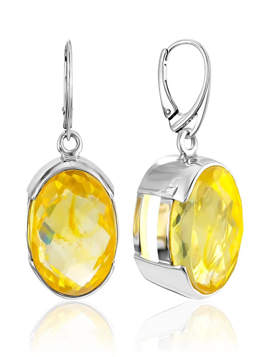 картинка Роскошные объёмные серьги с крупной янтарной вставкой с алмазной огранкой в онлайн магазине