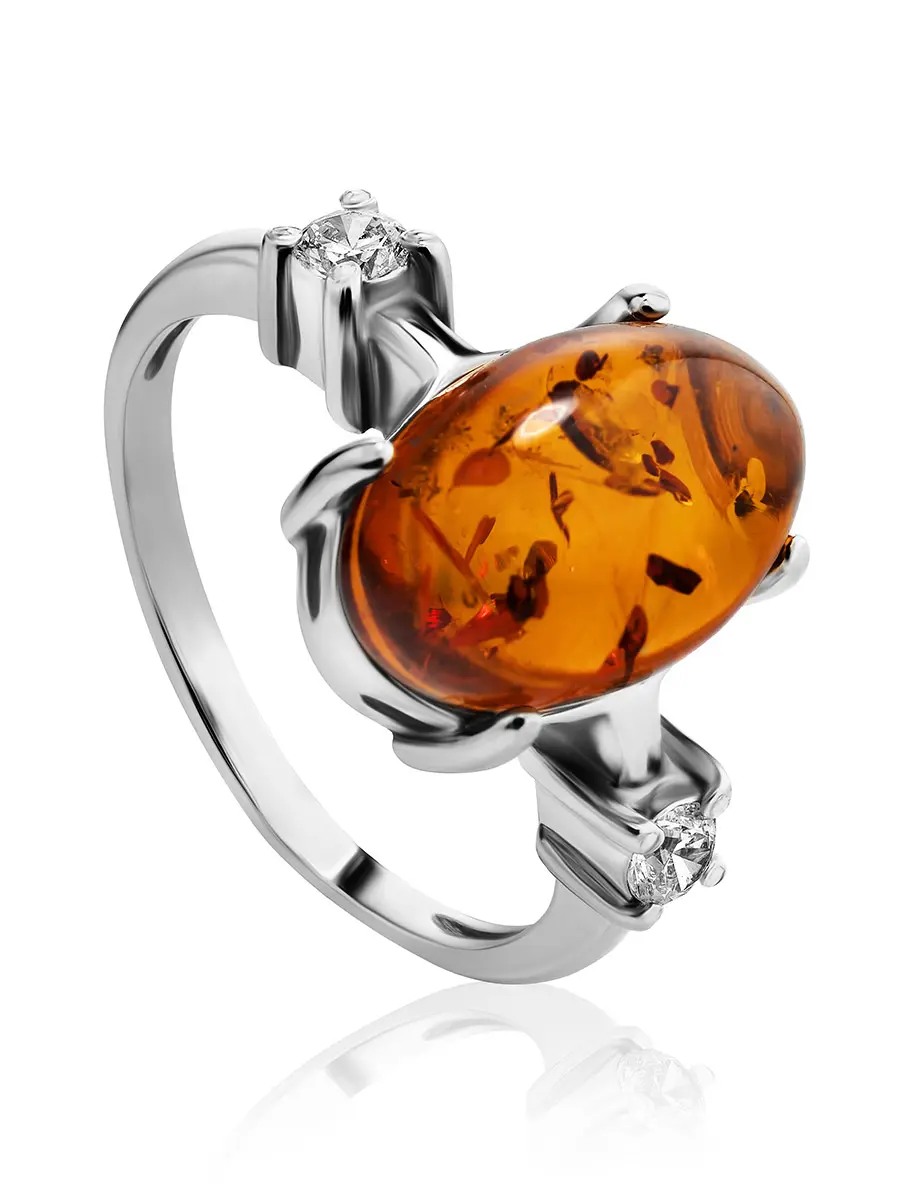 картинка Элегантное кольцо из серебра и натурального янтаря коньячного цвета «Ностальгия» в онлайн магазине