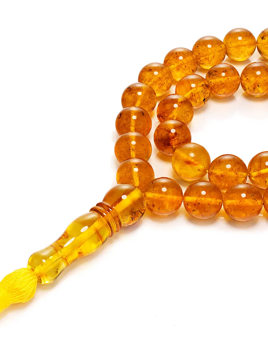 картинка Чётки мусульманские на 33 бусины из натурального формованного янтаря «Шар золотистый» в онлайн магазине
