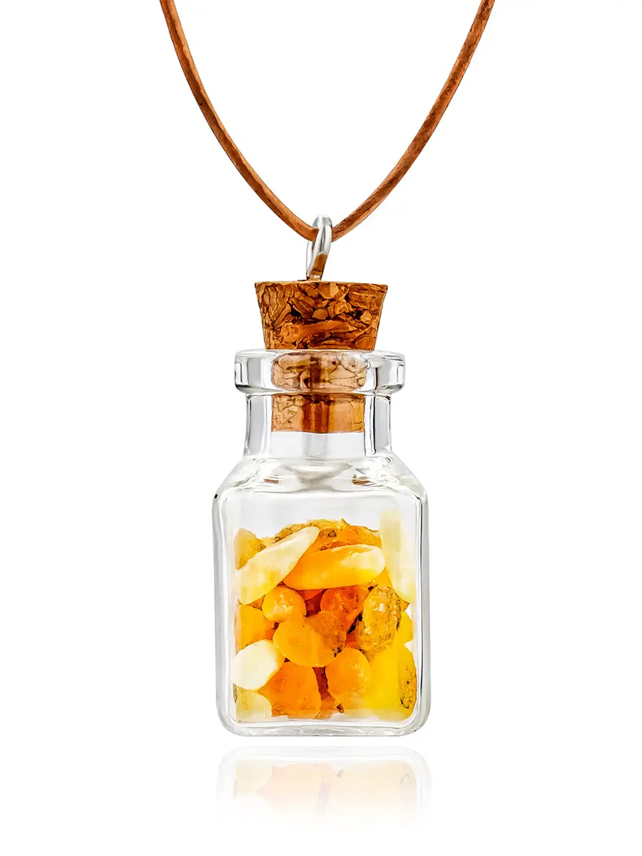 картинка Подвеска-бутылочка с натуральным балтийским янтарём «Бутылочка моря» в онлайн магазине