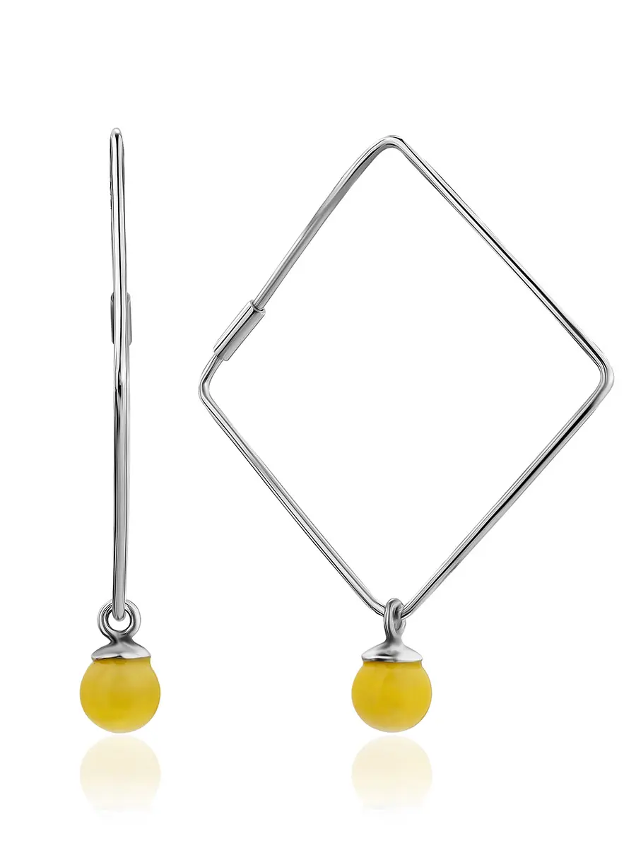 картинка Лёгкие серьги-кольца с подвеской из янтаря медового цвета Palazzo в онлайн магазине