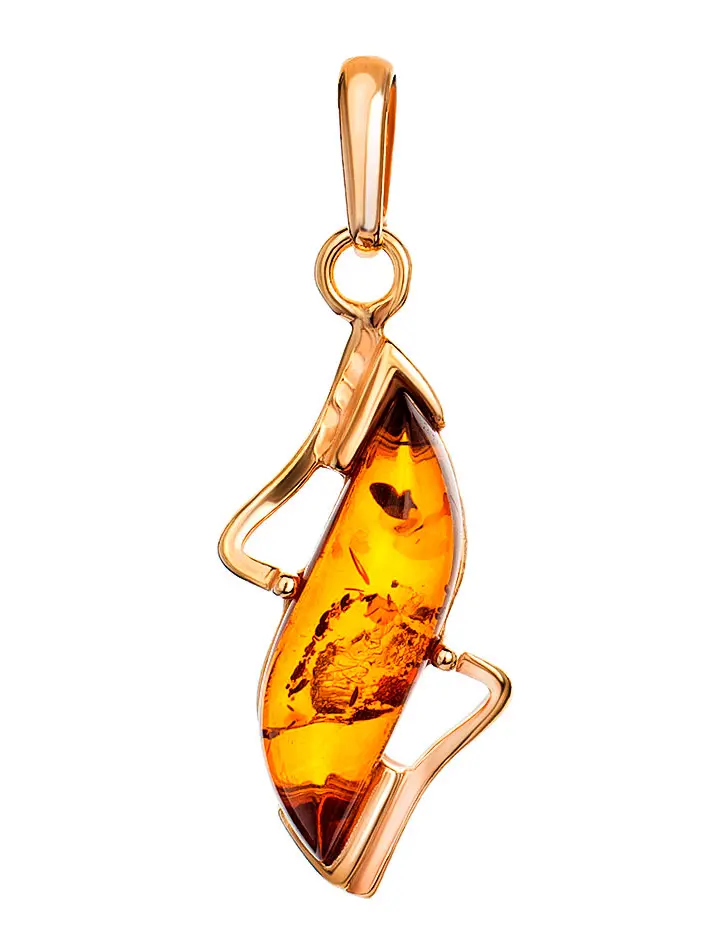 картинка Золотой кулон с натуральным янтарём коньячного цвета «Веста» в онлайн магазине