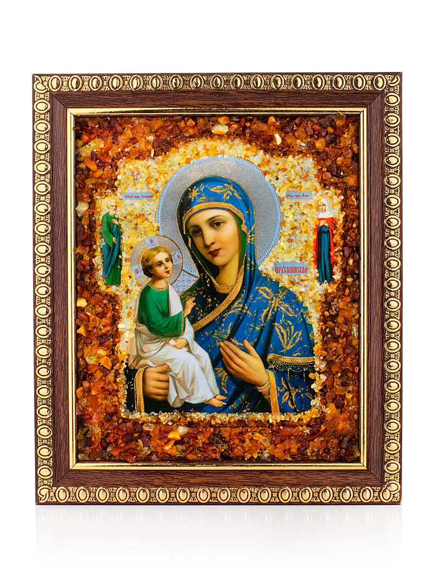 картинка «Иерусалимская Богоматерь». Икона, украшенная натуральным янтарём в онлайн магазине