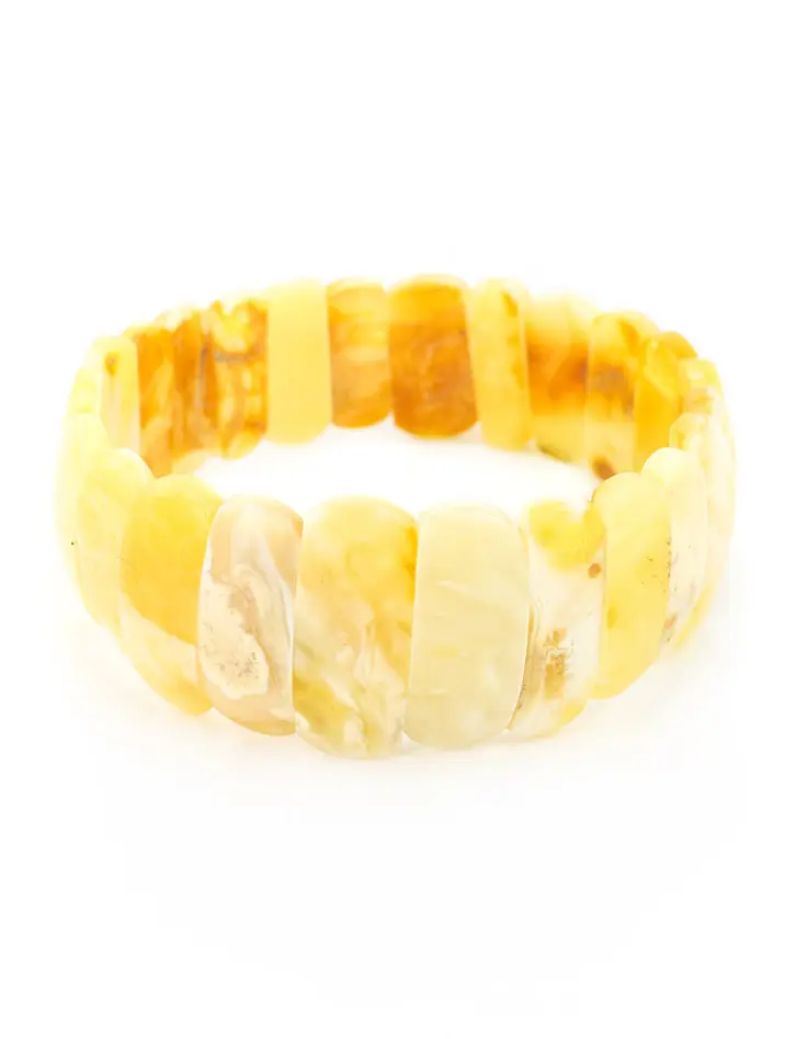 картинка Эксклюзивный браслет из балтийского янтаря молочно-медового цвета с уникальной пейзажной текстурой в онлайн магазине