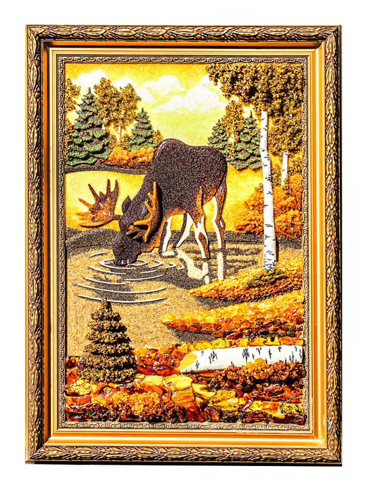картинка Картина из натурального янтаря «Лось» большая в онлайн магазине
