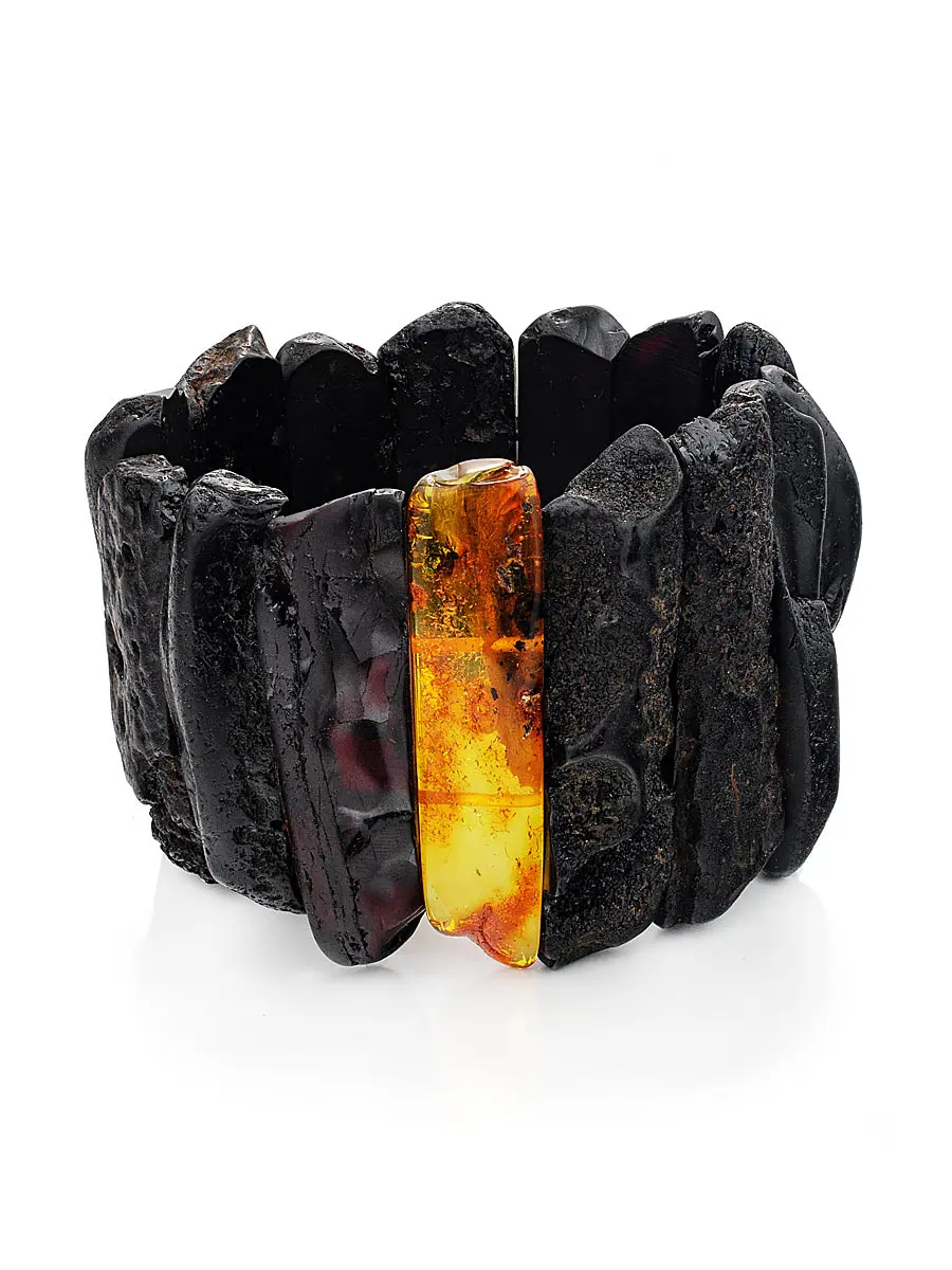 картинка Стильный браслет из натурального янтаря чёрного цвета «Помпеи» в онлайн магазине