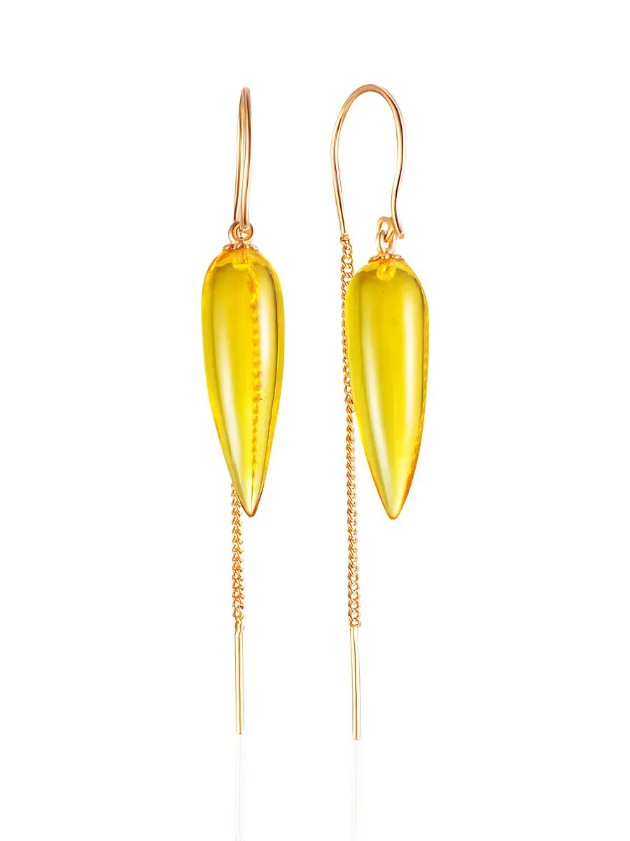 картинка Серьги с необычной янтарного подвеской «Веретено» в онлайн магазине