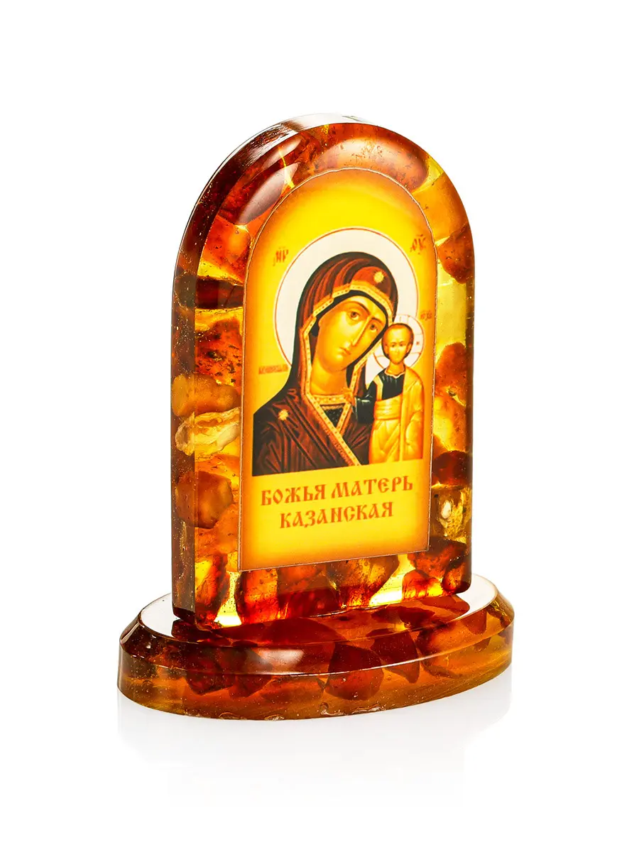 картинка Икона «Богоматерь Казанская» в литой оправе с янтарём в онлайн магазине