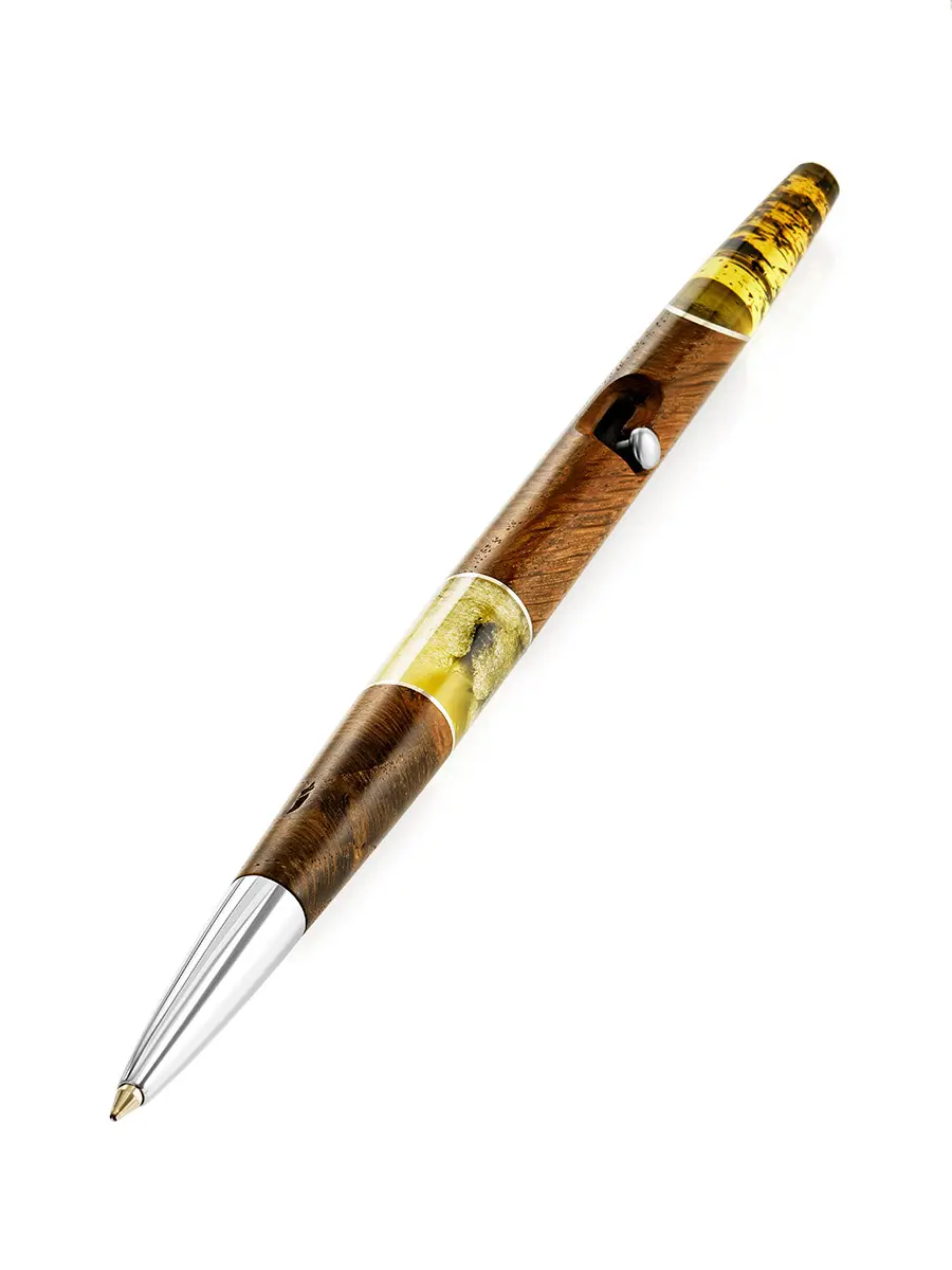 картинка Ручка из дерева и натурального балтийского янтаря с выдвижным механизмом в онлайн магазине