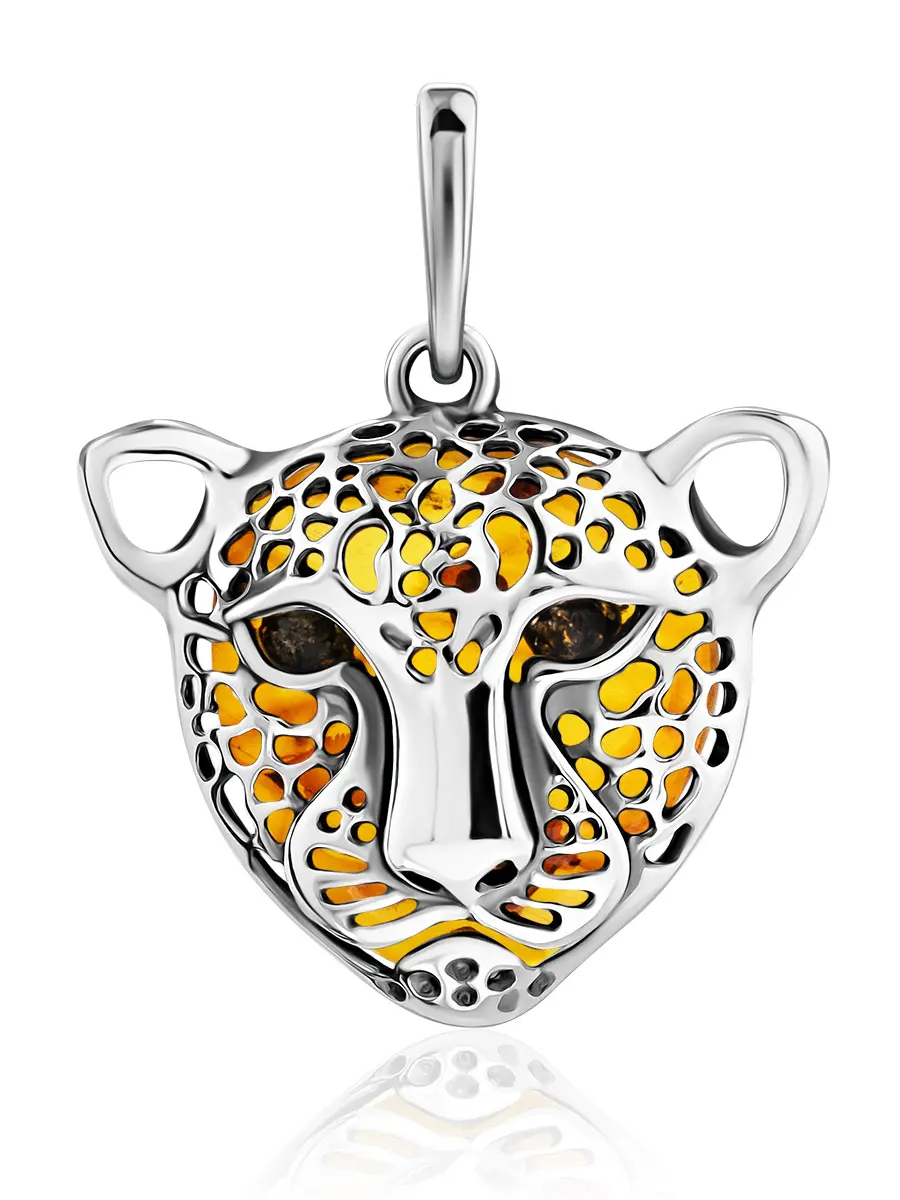 картинка Эффектная подвеска из серебра и янтаря «Леопард» в онлайн магазине