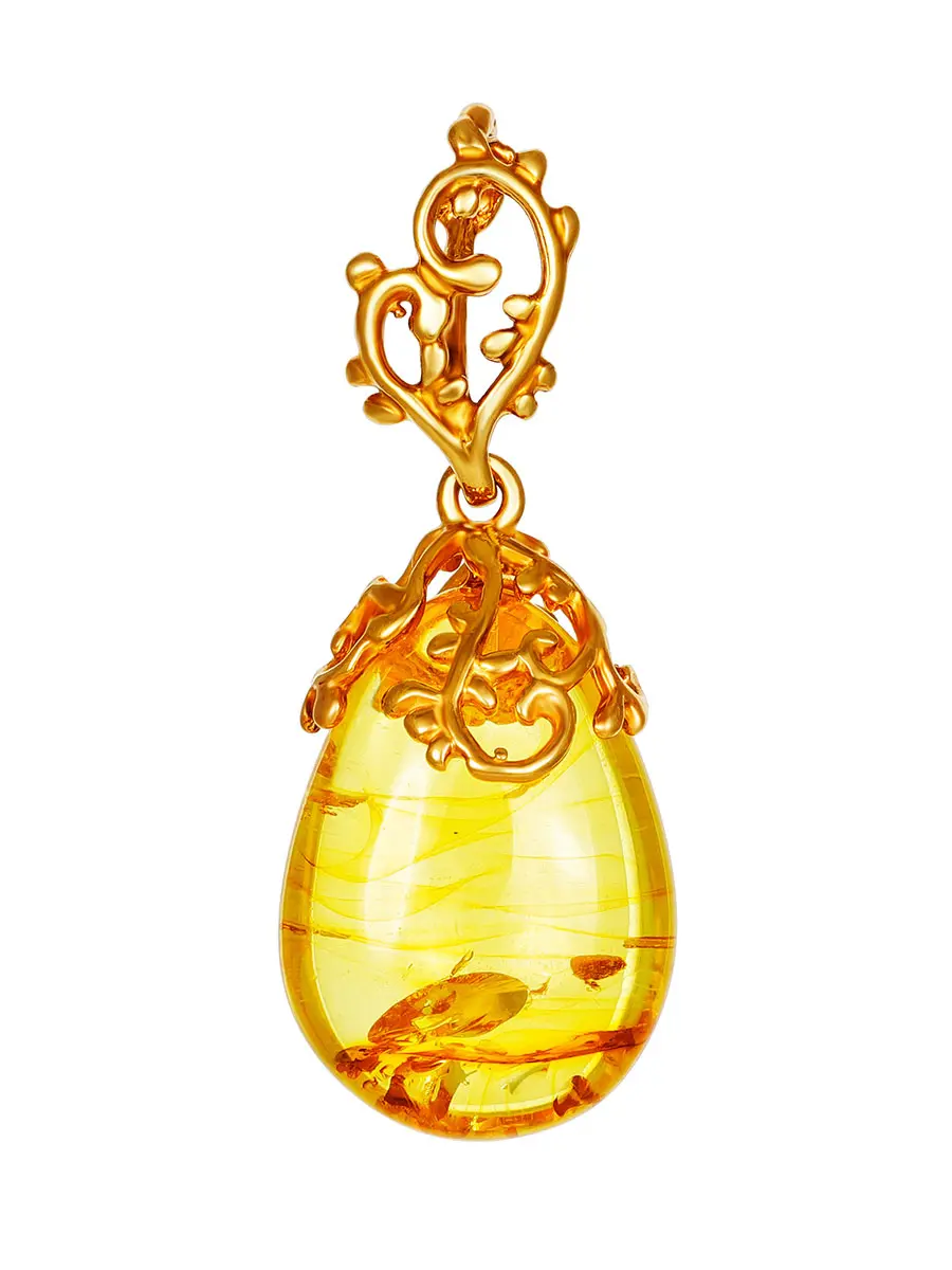картинка Сияющаяя подвеска из натурального янтаря лимонного цвета с позолоченным серебром «Версаль» в онлайн магазине